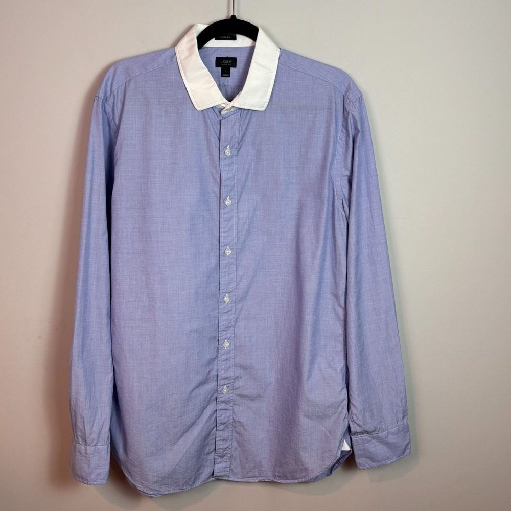 J.Crew Mens 120's 2-Ply Blue Ludlow Cotton Button up Contrast Hem Shirt sz Large